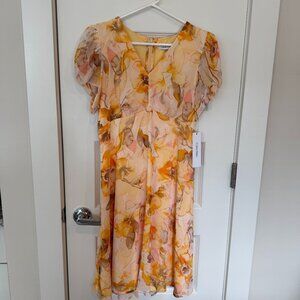 NEW Calvin Klein Floral Orange V-Kneck Dress, size 4